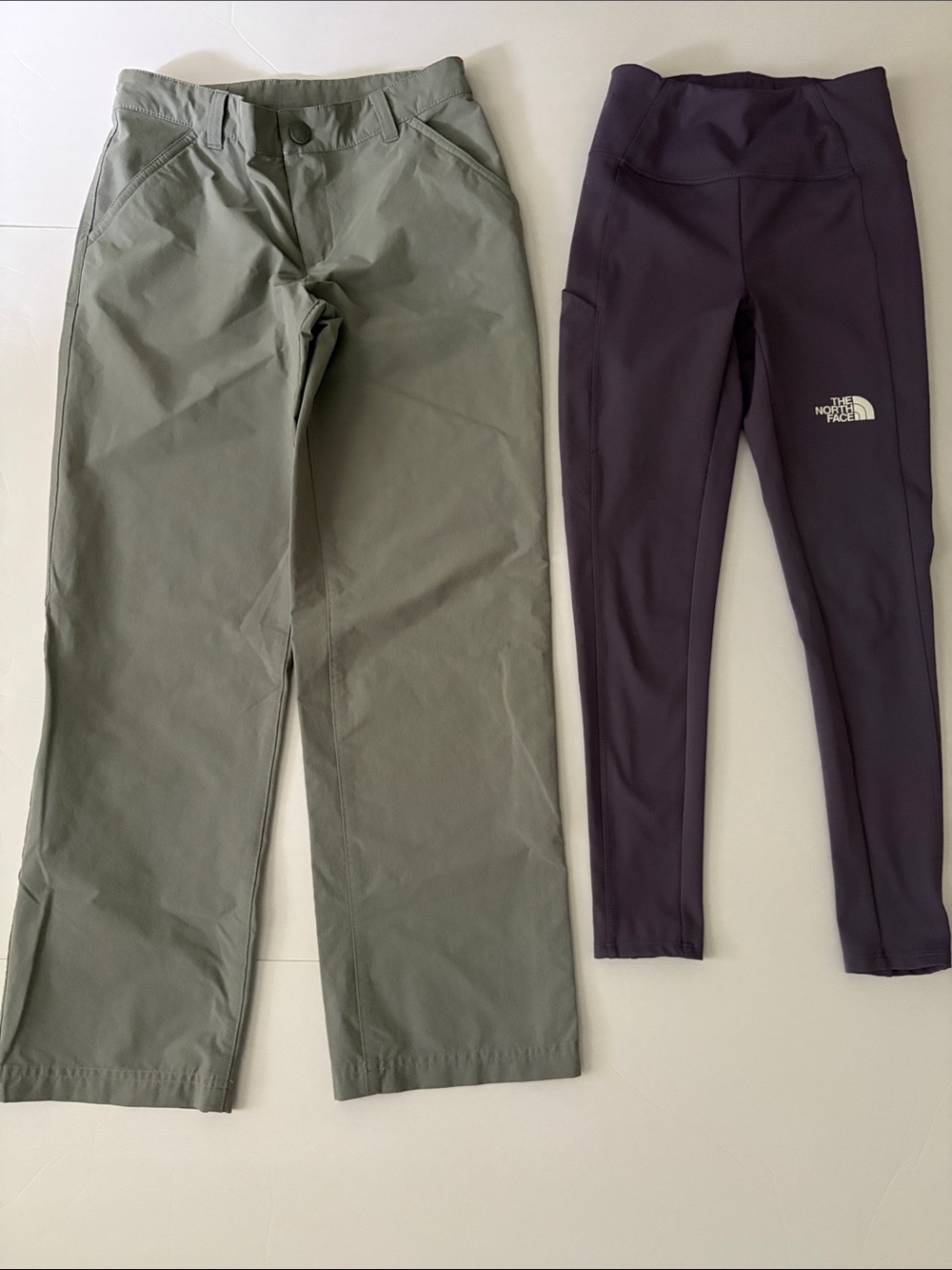 The North Face girls Straight-Leg Chinos — Sage and leggings.